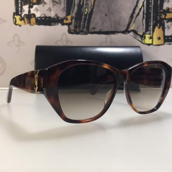 💯- New SAINT LAURENT SLM8 Cat Eye HAVANA Brown Frame/Grey Lenses Sunglasses - Picture 13 of 14